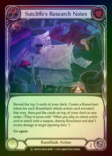 【RF】[Runeblade] Sutcliffe's Research Notes [UL-CRU154-C] (red) Rainbow Foil