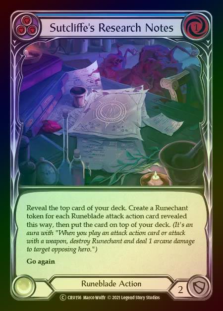 【RF】[Runeblade] Sutcliffe's Research Notes [UL-CRU156-C] (blue) Rainbow Foil