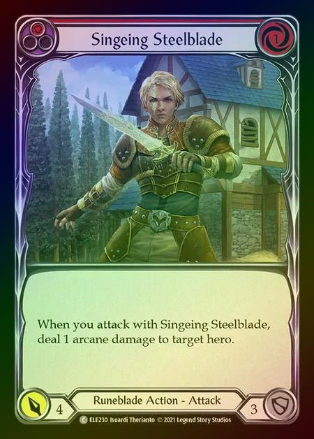 【RF】[Runeblade] Singeing Steelblade [1st-ELE230-C] (red) Rainbow Foil