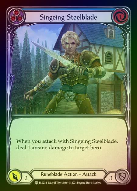 【RF】[Runeblade] Singeing Steelblade [1st-ELE232-C] (blue) Rainbow Foil